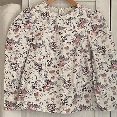 Ted Baker Damen Bluse Gr. 1 weiß/mehrfarbig Blumen langarm Rundhals Reißv.