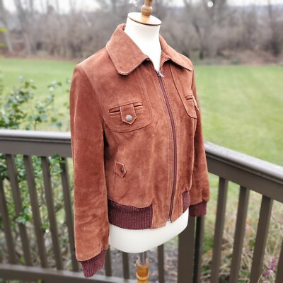 Vintage Learsi Orange Suede Leather Bomber Jacket 1970s Size Small Med 4-6  EUC
