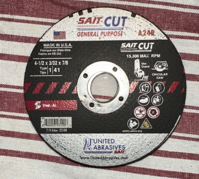 (5) Sait Cut Steel Center Cutting Wheel 4-1/2'' x 3/32 x 7/8 A24R *Free-Ship*