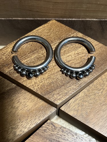PAIR 6g TRIBAL Surgical Steel Black Onyx PLUGS EARRINGS GAUGES HOOPS 1” 3/8 Long - Picture 5 of 9