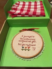 1982 Handmade Embroidered Quote with Tulips on a 7" Embroidery Hoop.