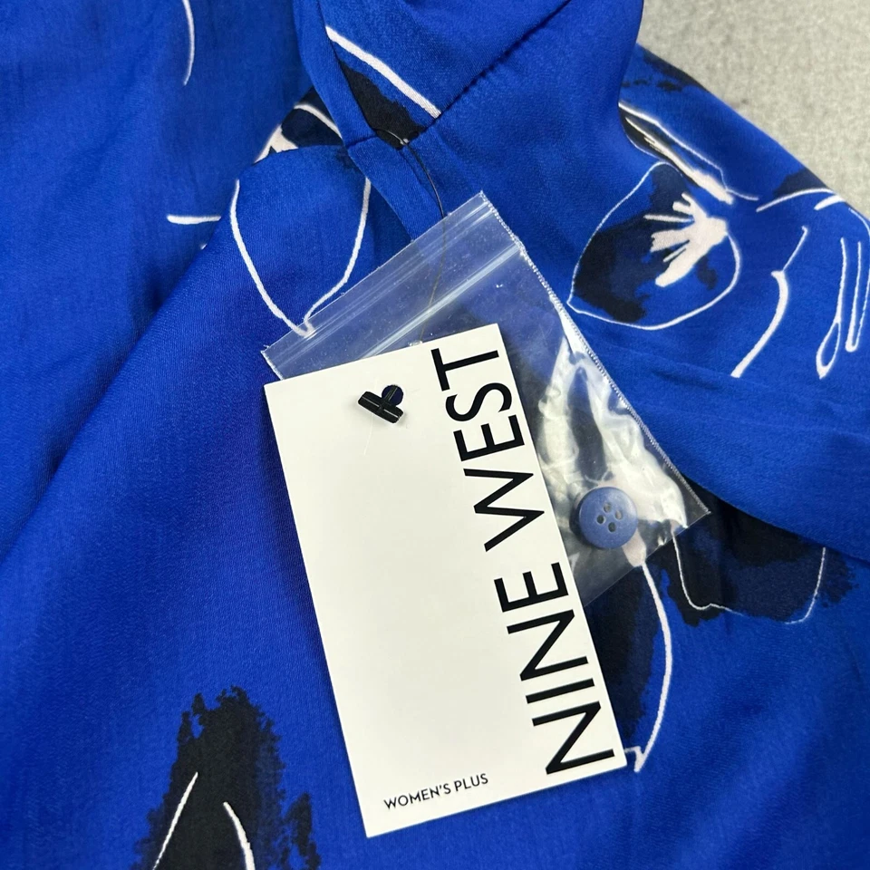 Blusa ligera fluida floral azul 3X Nine West Top para mujer nueva con etiquetas Foto 3 de 4