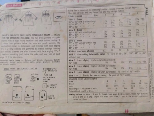 Dress Smocking Transfer Girls 4 Simplicity 5553 Sewing Pattern Cut Short VTG - Picture 7 of 9