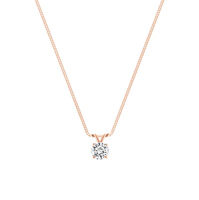 2/3 kt runder im Labor hergestellter gewachsener Diamant Anhänger Halskette 14 K Rotgold E/VVS