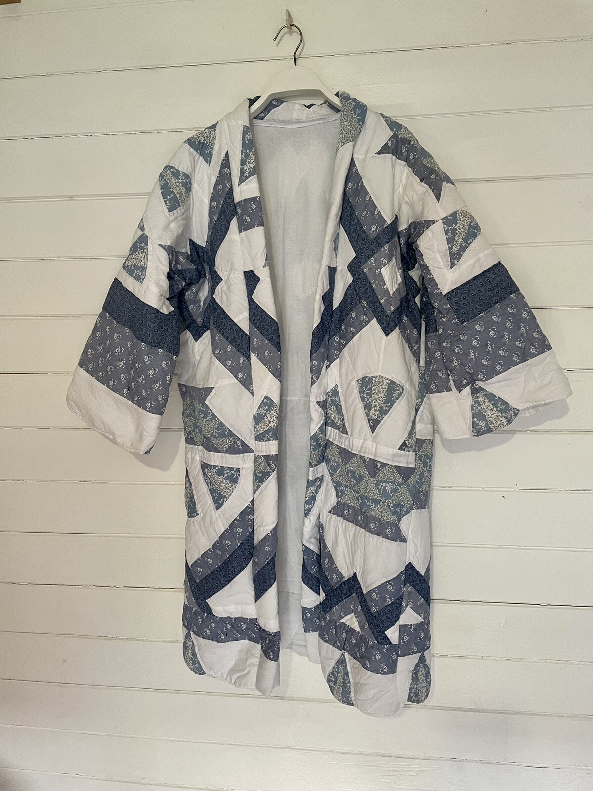 🖤White Blue Handmade Boho Patchwork 3/4 Length C… - image 1