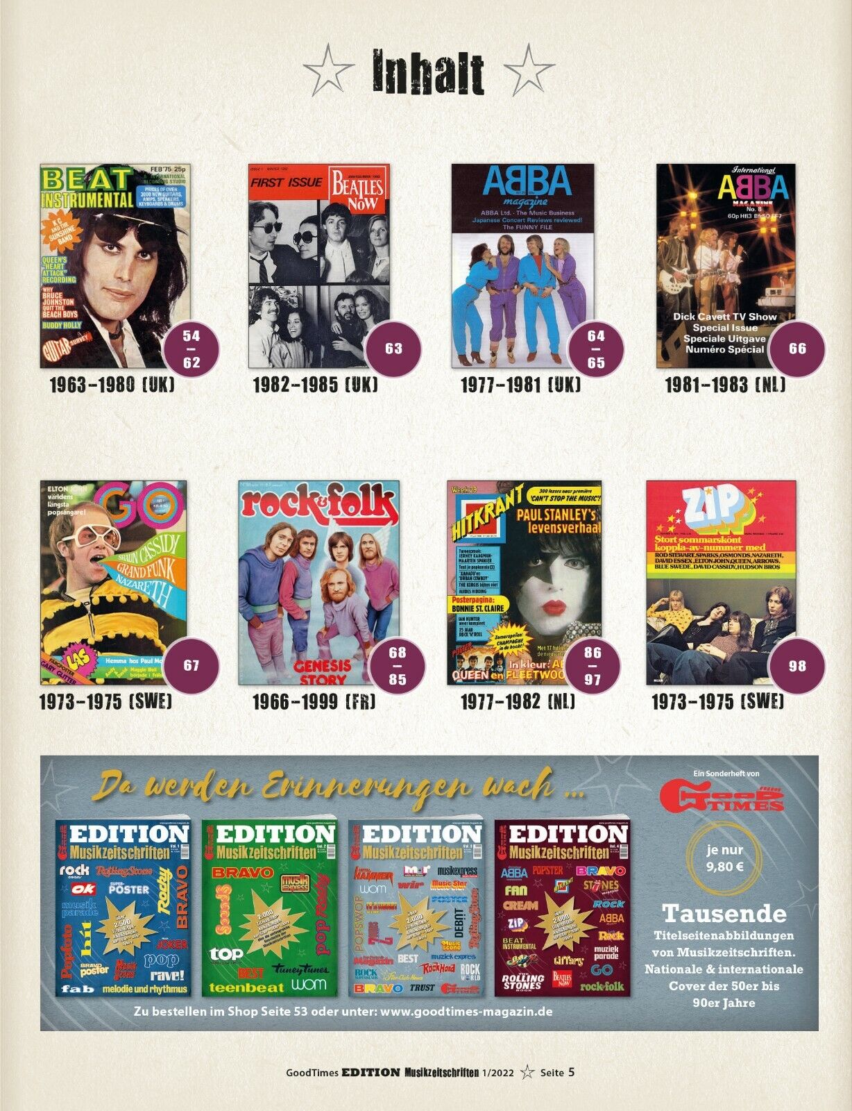 GoodTimes Musikzeitschriften Vol. 4 Bravo, ABBA-Official, Beatles Now Magazin...