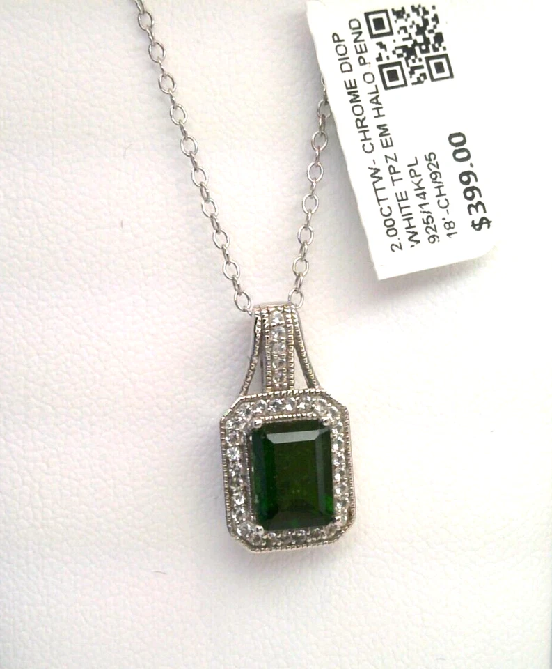 $399-2CTTW NATURAL CHROME DIOPSIDE & TOPAZ HALO PENDANT NECKLACE-SS/ 14K PL/925 - Image 4 of 4