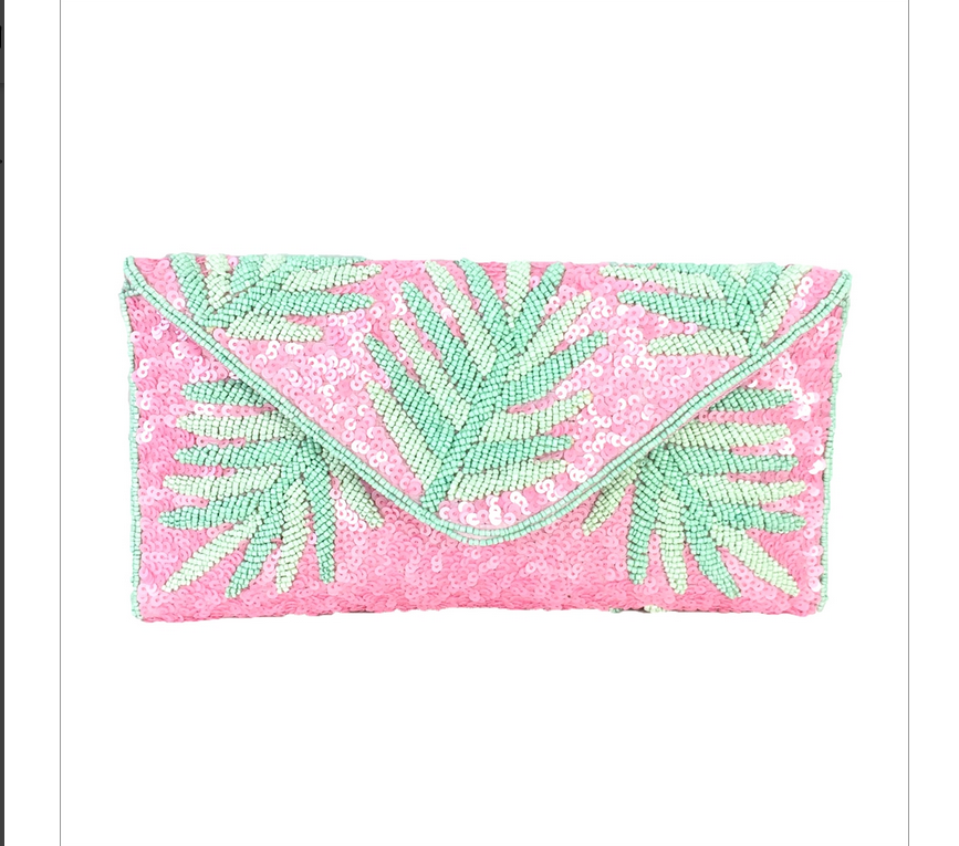 FROM ST XAVIER CAPRI PALM FRONDS BEADED CONVERTIBLE CLUTCH PASTEL