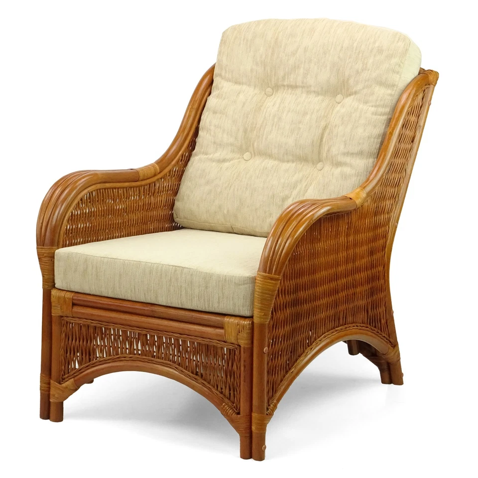 Sillón de mimbre de ratán hecho a mano Jam Design con cojín grueso crema Foto 4 de 4