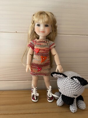 Robe manches longues et béret pour poupée Ten Ping ou Mini Sarah Ruby Red