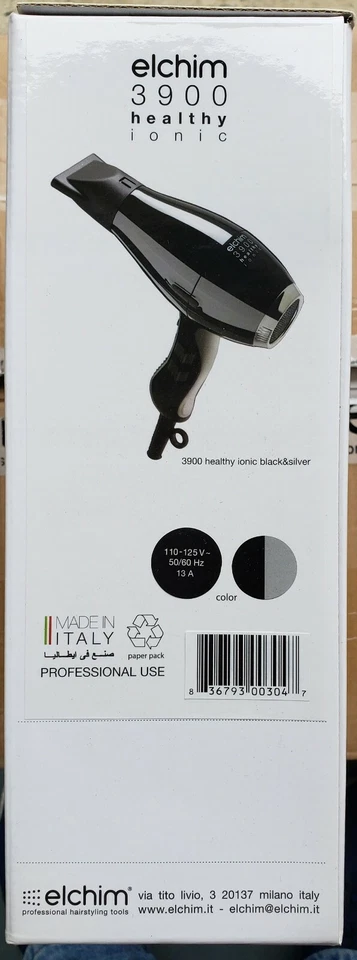 New Elchim 3900 Healthy Iconic Hair Dryer BLACK SILVER 2000-2400 Watts - Image 2 of 4