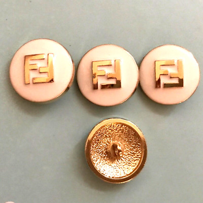5 FENDI Knöpfe Metall gold & weiß 23 mm FF FENDI Logo Knöpfe 5 Stück RAR 