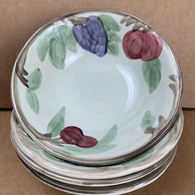 4 Franciscan Bountiful Bowls Soup Cereal Fruit Plum Cherries Grapes 6'' D x 1.5