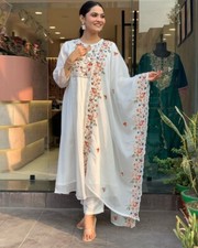 Beautiful White Kurta Palazzo Dupatta Set Fully Readymade Bollywood Wear Kurtas