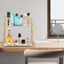 Bathroom Organizer Countertop with Toothbrush Holders, 2 Tier Bathroom Vanity