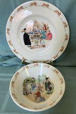 Royal Doulton Bunnykins School Days 6" Cereal Bowl  8" Salad Plate, England
