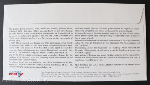 Guernsey Briefmarken: "Buntglasfenster" Ersttagsbrief 2015 - Bild 3 von 3