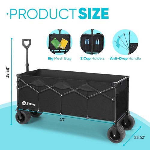440LBS Foldable Wagon Cart 43"Extended Collapsible Heavy Duty Utility Wagon Cart - Picture 6 of 7