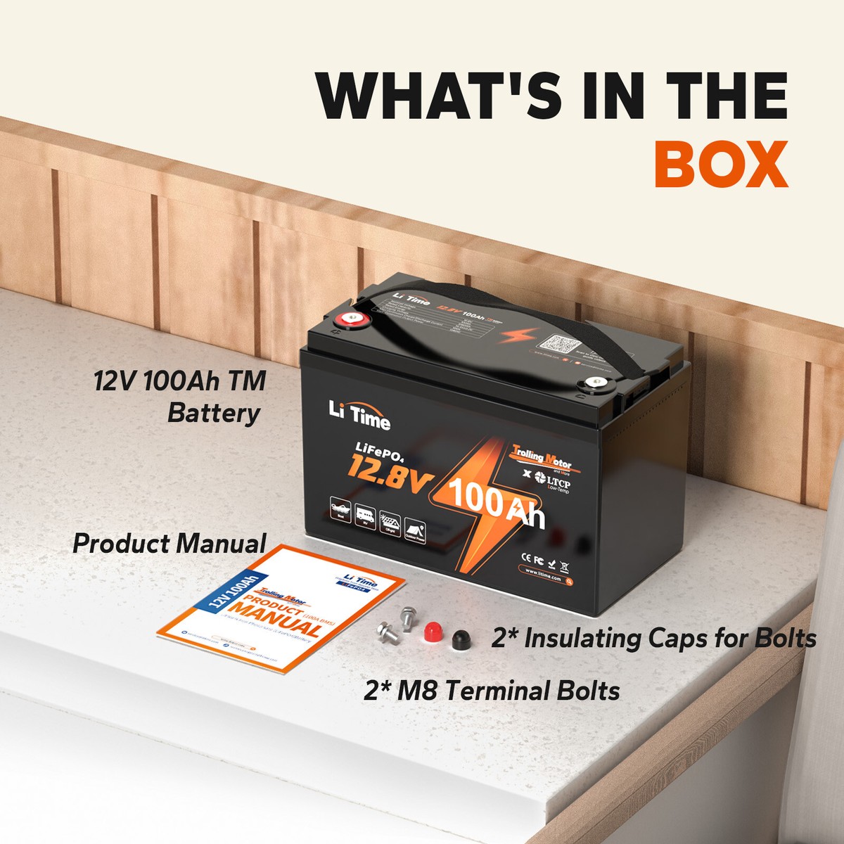 LiTime 12V 100Ah TM LiFePO4 Lithium Battery with Low-Temp