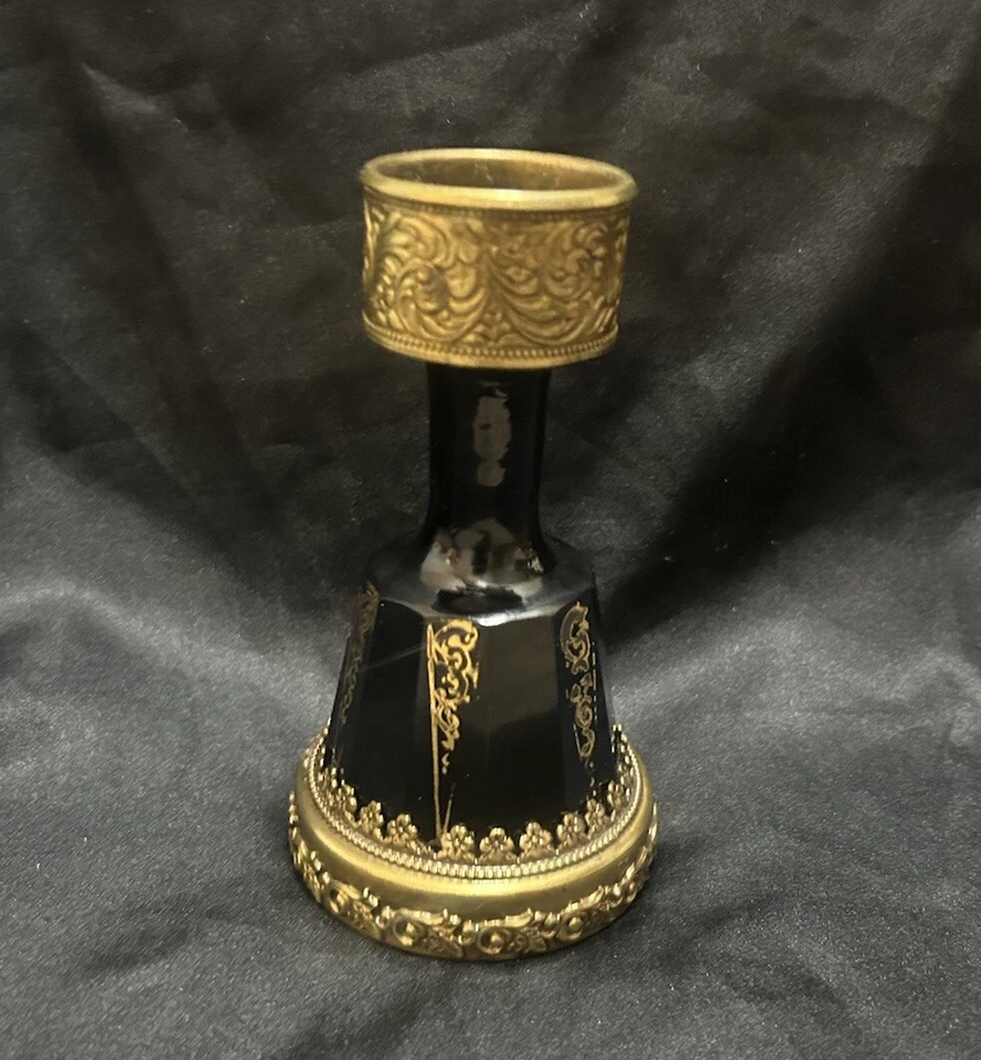 Victorian Baroque Art Nouveau Candle Holder 5.5” Bell Shaped Brown Golden Floral - Изображение 3 из 4
