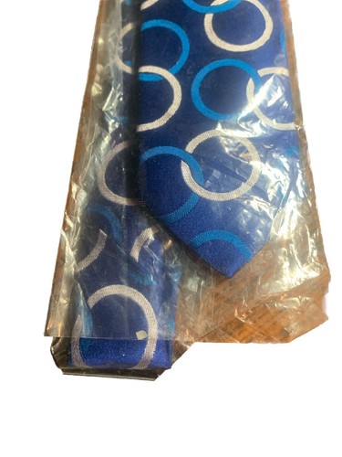 Men’s 100% Silk Necktie Collection Made In Italy Tie Rack London Blue & Circles - Picture 12 of 14