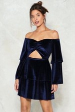 Nasty Gal Hot Date Cut-Out Velvet Dress Blue Size UK 8 rrp £30 DH8 AD 20