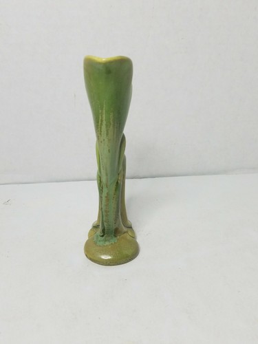 Vintage Ceramic Tall Standing Cornucopia Fluted Vase Green Drip not marked - Picture 5 of 6