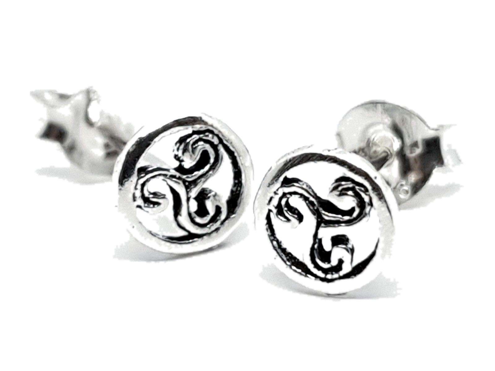 Triskelion Stud Earrings 925 Sterling Silver Celtic Newgrange Triangle Jewellery