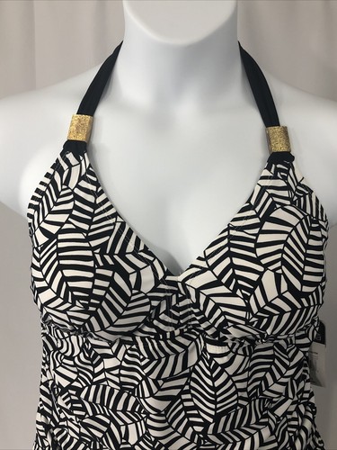 NWT CATALINA BLACK White Zebra Halter TANKINI Swim TOP Plus -see measurements - Picture 3 of 12
