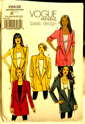 Vogue V8638 Size 14-22 Sewing Pattern UNCUT Jacket One Button Plus Size VTG