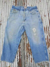 Vintage CE Schmidt Workwear Denim Blue Jeans Distressed Worn 36x24.5 Holes 