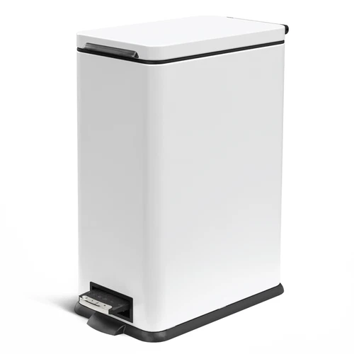 8 Gallon Slim Kitchen Trash Can with Slow Close Lid, Stainless Steel, White