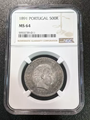 1891 MS64 Portugal Silver 500 Reis KM 535 NGC UNC only 8 graded higher! Carlos I
