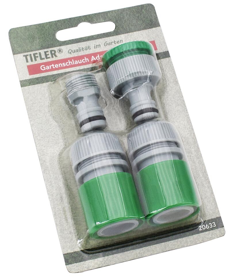 Gartenschlauch-Zubehör Set – Schlauchverbinder, Y-Stück, Hahnanschluss 1/2" & 3/4", Mit Wasserstop – Aus Robustem Kunststoff, Grün