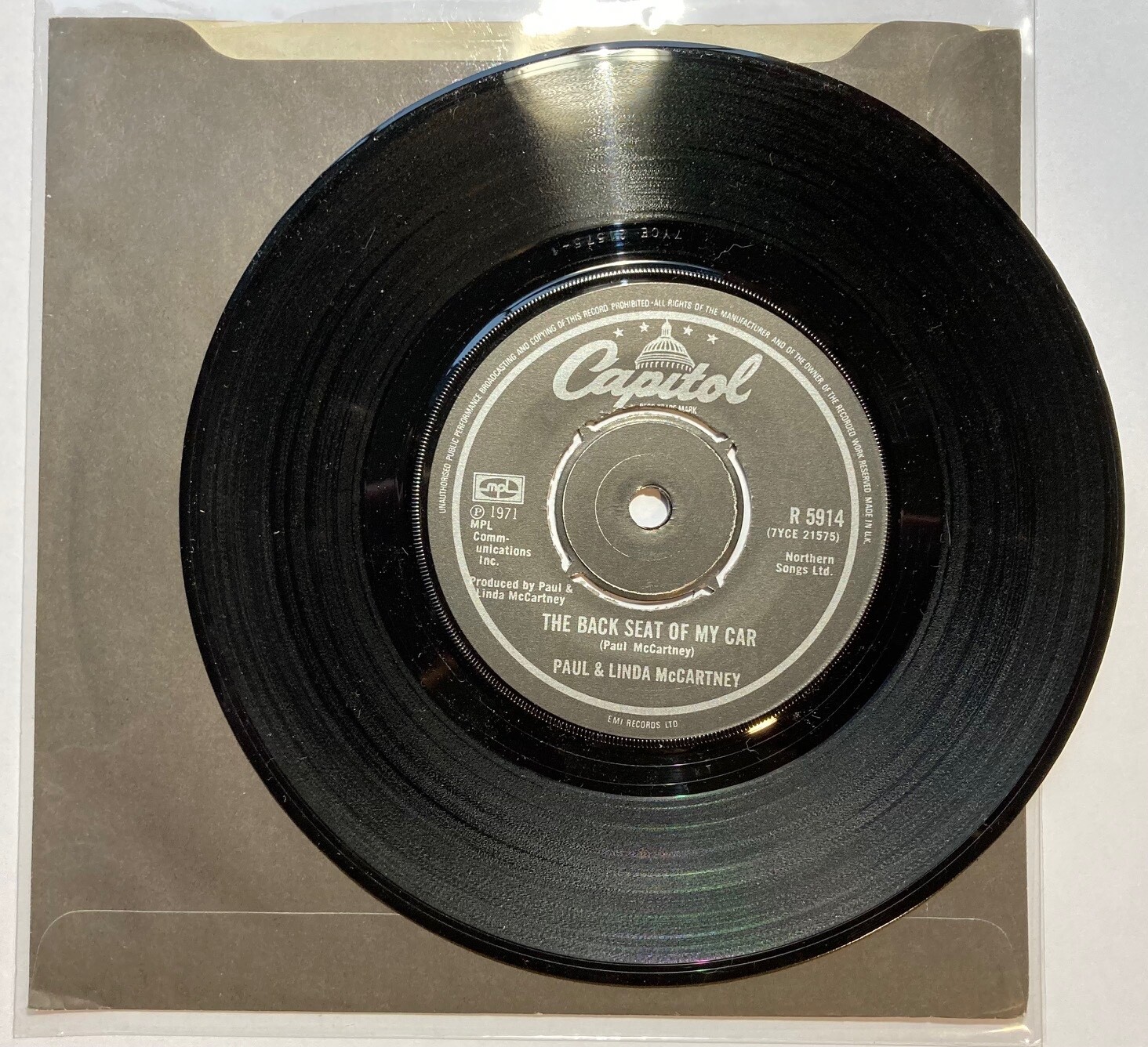 Paul & Linda McCartney, The Back Seat of My Car vinyl 45 (U.K., Capitol, 1975) eBay