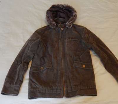 Igai Fur Hood Brown Sueded Cotton Winter Jacket Parka Women's Size S