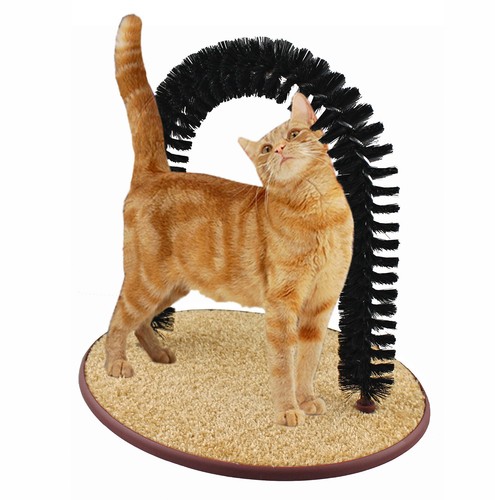 Cat Self Grooming Arch Toy Post w Mouse Toy, Bristle Brush Catnip Scratching Pad - Picture 11 of 11