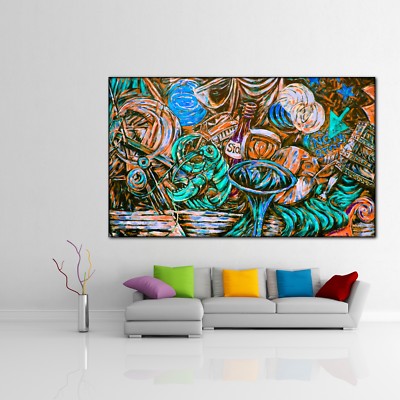 LEINWAND BILD ER XXL POP ART GRAFFITI ABSTRAKT PARTY BUNT WAND POSTER 150x90