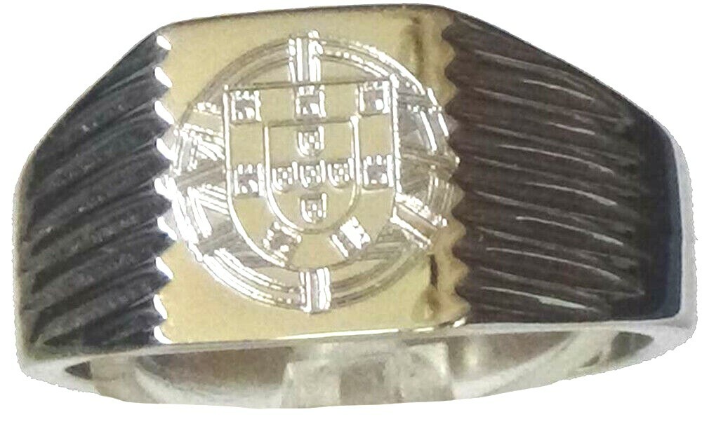 Bague chevalière Portugal en acier gravé - Bijou personnalisé homme grande taille 56-68