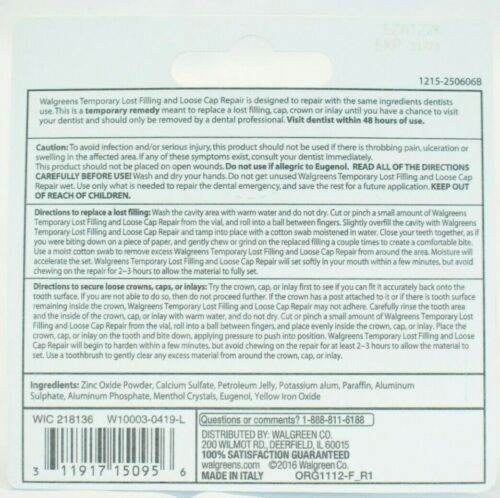 Reparación dental Walgreens Temprary - cavidad, empastes, diente suelto, corona - paquete de 3 - Imagen 3 de 4