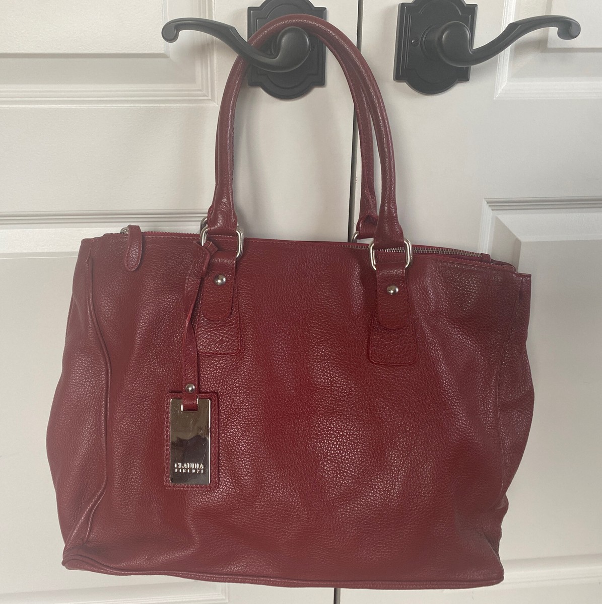 Claudia Firenze Italian Red Leather Shoulder Bag Large Purse Tote