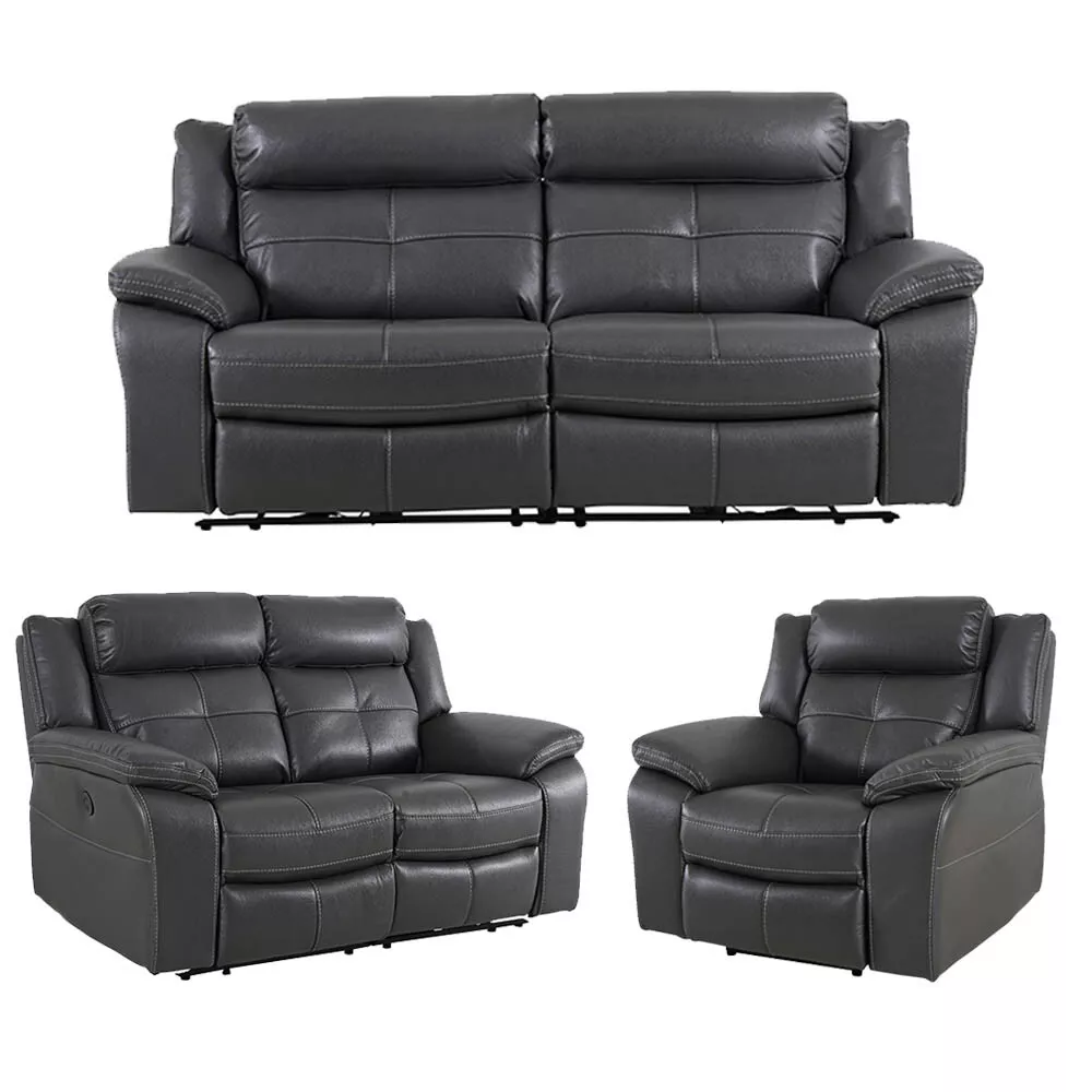 BRAND NEW Harvey s Langdale Grey Leather Recliner Sofa 3 2 Seater and Armchair