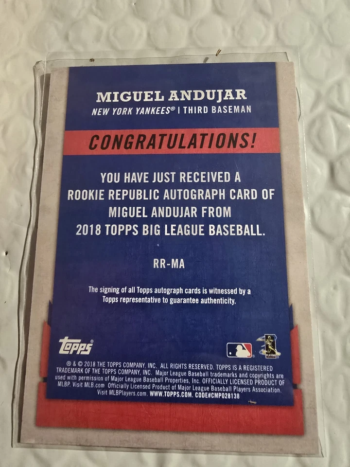 3018 Topps Big League Miguel Andujar #RR-MA Auto Rc Yankees - Image 2 of 2