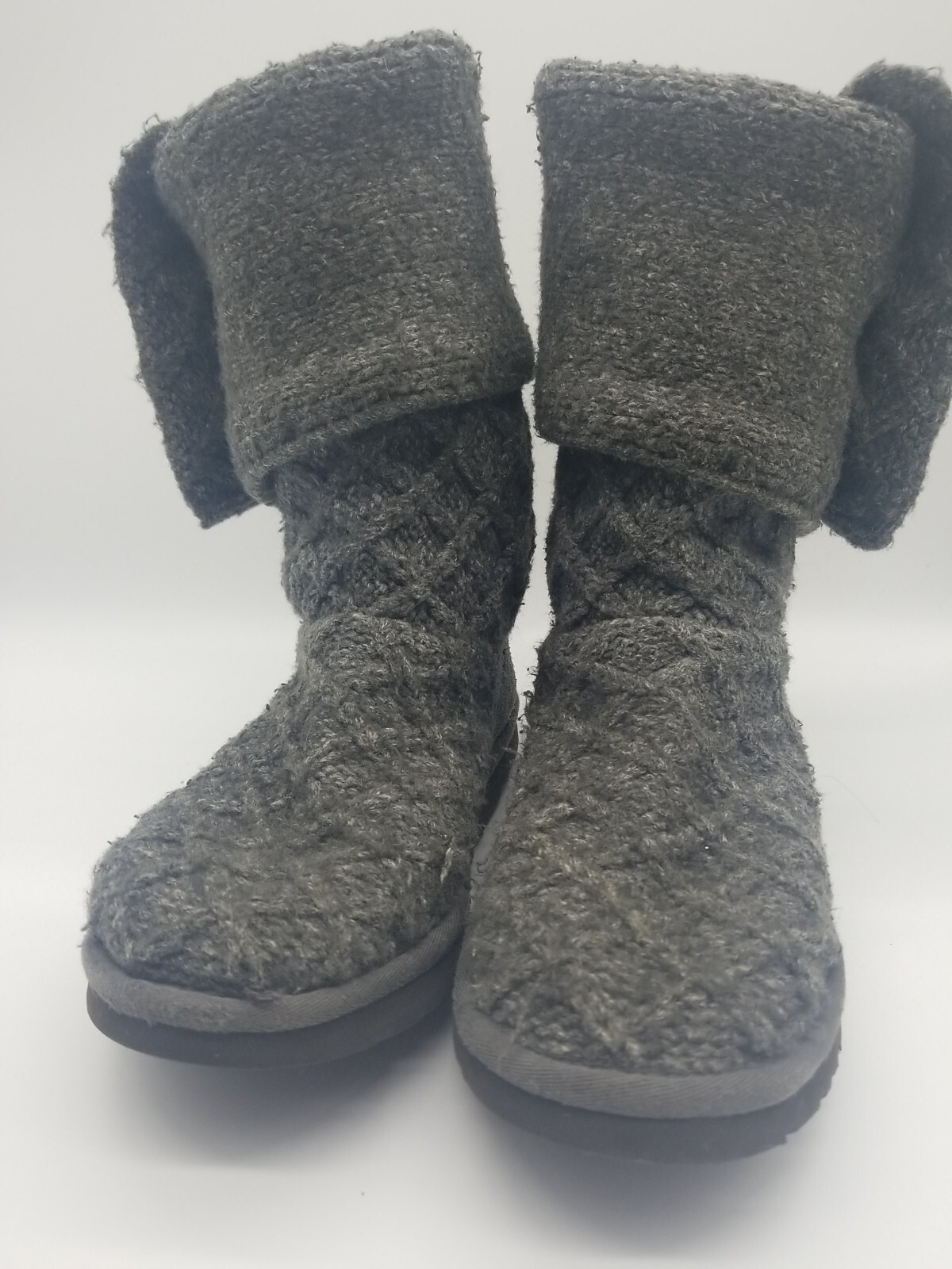 UGG Womens Classic Cardy II Gray Knit Fold Down Button Knee High Snow