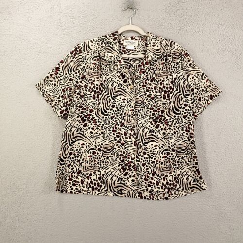 Donnkenny Blouse Womens Petite XL Mixed Animal Print Button Up Shoulderpads PXL - Picture 4 of 10