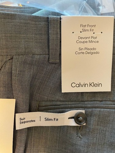 NWT Calvin Klein Boys Slim Fit Flat Front Light Gray Sharkskin Pants Size: 8 - Picture 4 of 4