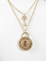 Betsey Johnson Gold-tone Crystal Pavé Lock And Key Layer Pendant Necklace Betsey Johnson Gold-tone Crystal Pavé Lock And Key Layer Pendant Necklace