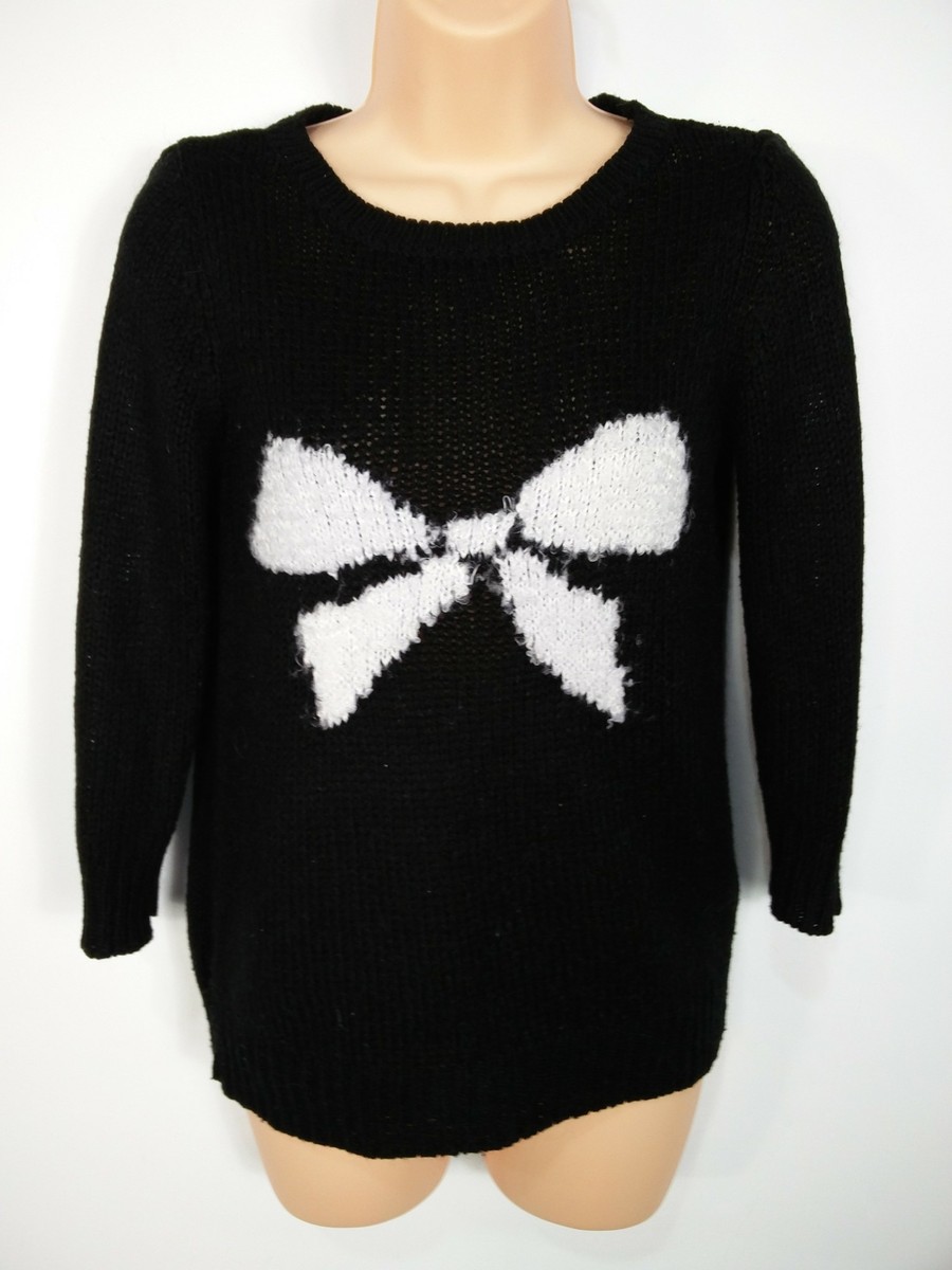 WOMENS DOROTHY PERKINS UK 10 BLACK WHITE BOW 3/4 SLEEVE JUMPER SWEATER  PULLOVER | eBay