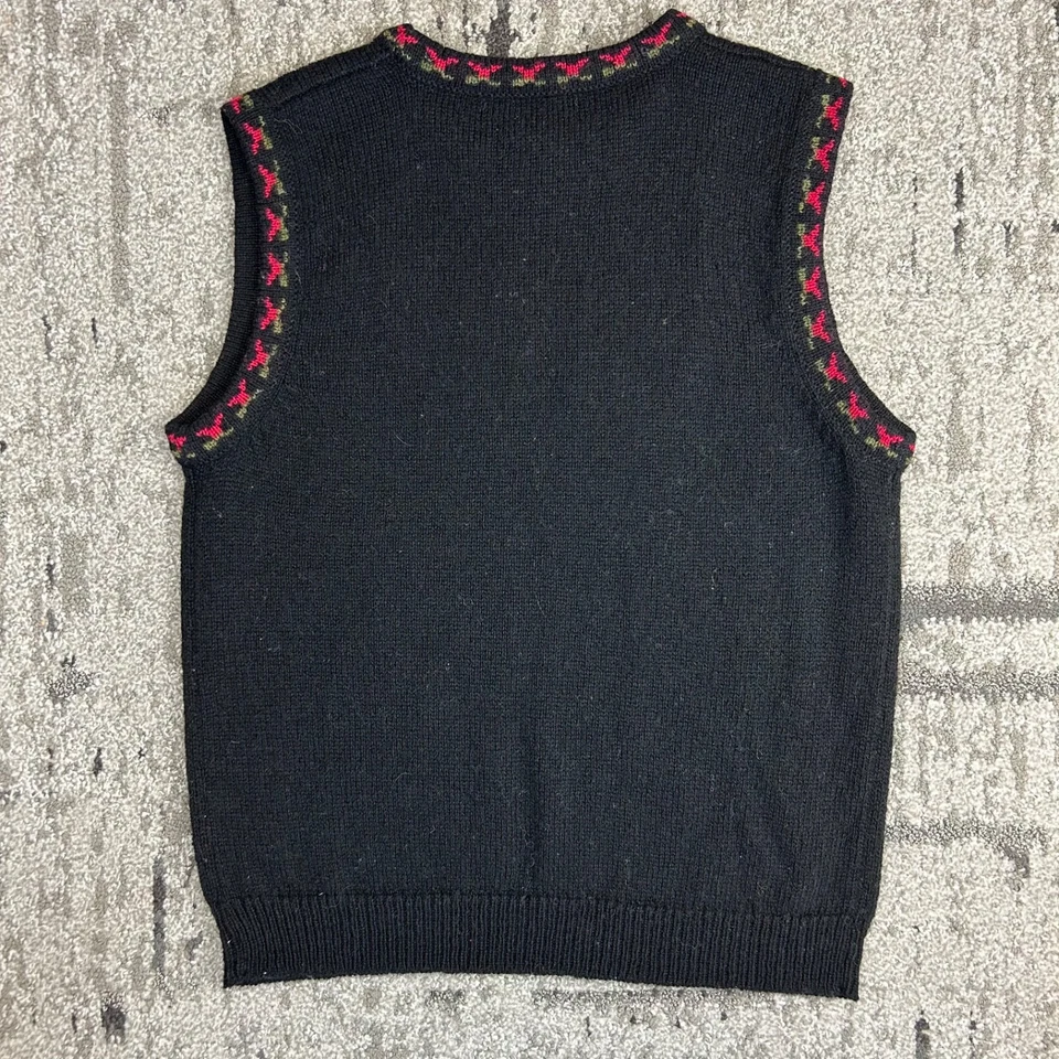 Chaleco Suéter Vintage 1989 Susan Bristol Negro Lana Flores Botánico Talla M Foto 2 de 4