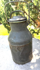 Antique Farmhouse 14.5 " Milk Can Jug with Bale Handle & Lid Rustic Patina